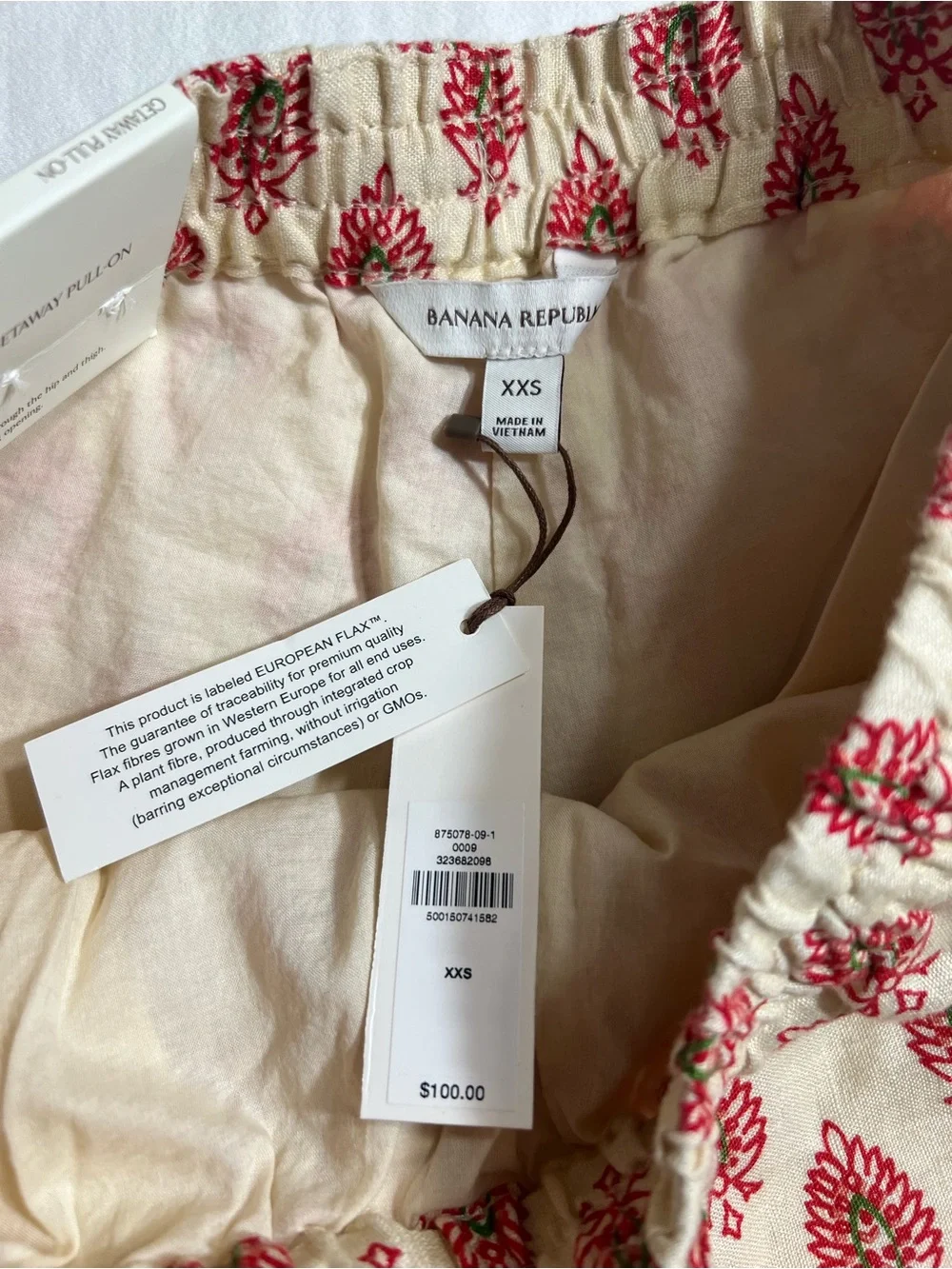 NWT 100% Linen Getaway Straight-leg Pull-on Pant Sz XXS